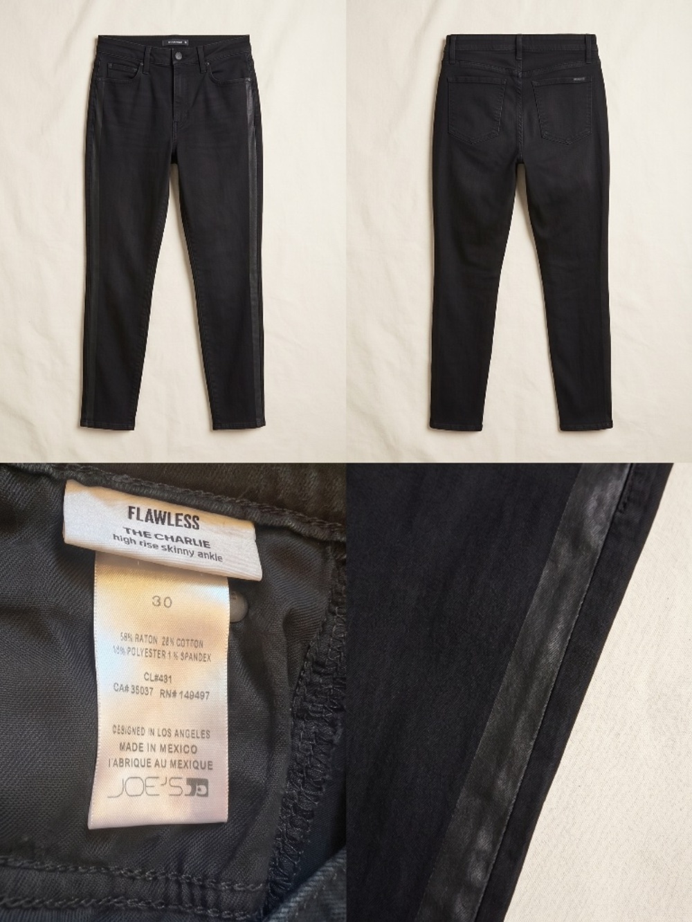 Joe's Jeans The Charlie Flawless High Rise Skinny Ankle Coated Side Stripe 30